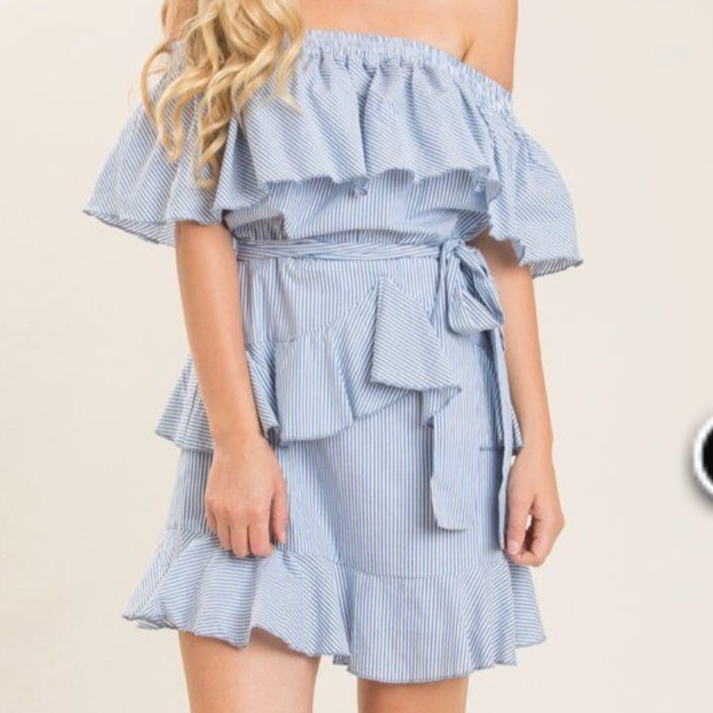 Blue Stripe off shoulder dress